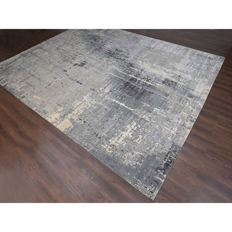 Tapis gris nouvel âge en soie 14 pi x 18 pi Werter