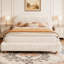 Lit plateforme grand avec tissu Boucle, lit plateforme tapissier en tissu Boucle avec tête de lit courbée, blanc, assemblage facile-1100871399-1101998837