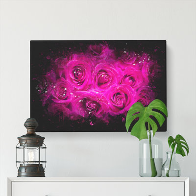 Wall of Bright Pink Roses - Wrapped Canvas