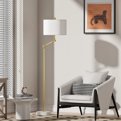 Lampe sur pied de 64 po de hauteur, lampe sur pied rotative avec abat-jour en tissu blanc, éclairage à intensité variable, interrupteur à glissière et base en marbre pour le salon, le bureau et la chambre à coucher