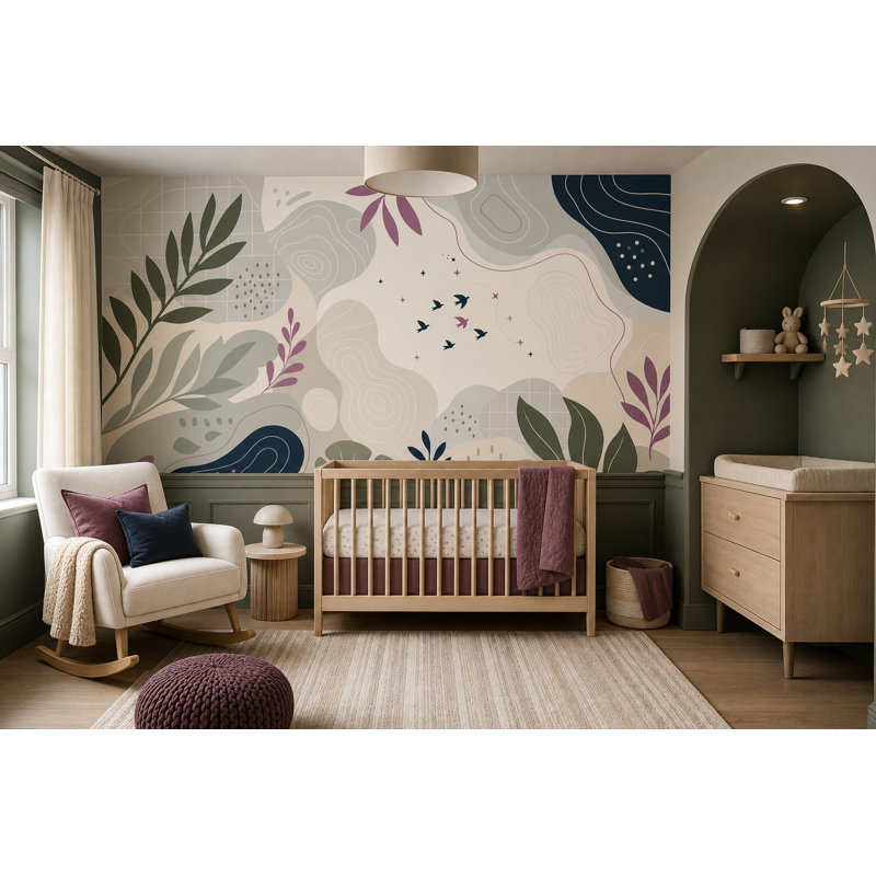Murale botanique sauge vert, 180 po x 120 po, Peler et coller