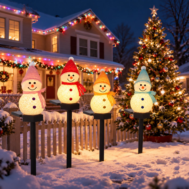 Décorations de Noël solaires à l'extérieur, bonhomme de neige illuminé, extérieur, imperméable, Multicolore