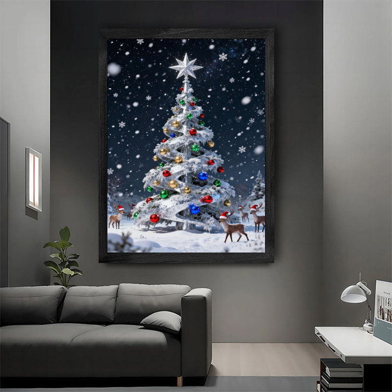 Art mural arbre de Noël noir encadré noir - décorations festives enneigées, H 17 po x l 13 po
