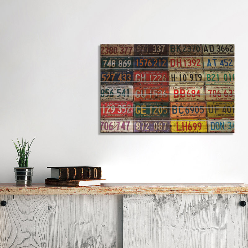 Plaques de licence de l'État - Art textuel sur toile tendue, H 26 po x l 40 po x P 1,5 po, Pas de tapis, Toile tendue
