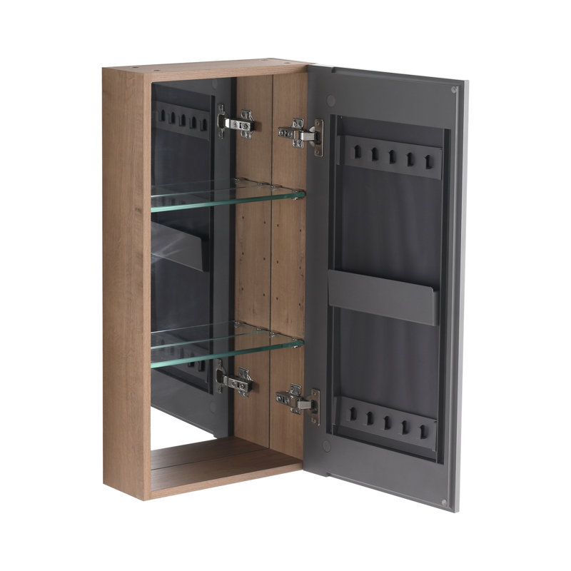 Armoire de rangement pour salle de bain avec miroir flottant de 14 po avec tablettes en verre, 13.78"