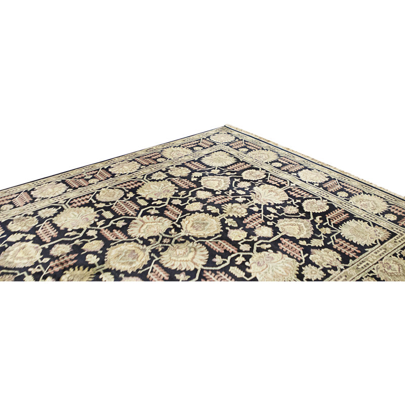 Tapis noir et noir noué à la main de haute qualité