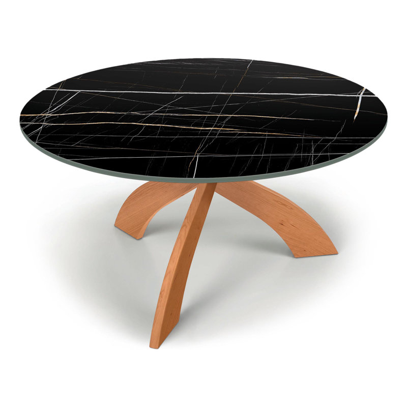 Entwine Chat Tables - Round Sintered Stone Top Table, 26" H x 48" L x 48" W, Sahara Noir, Natural Cherry