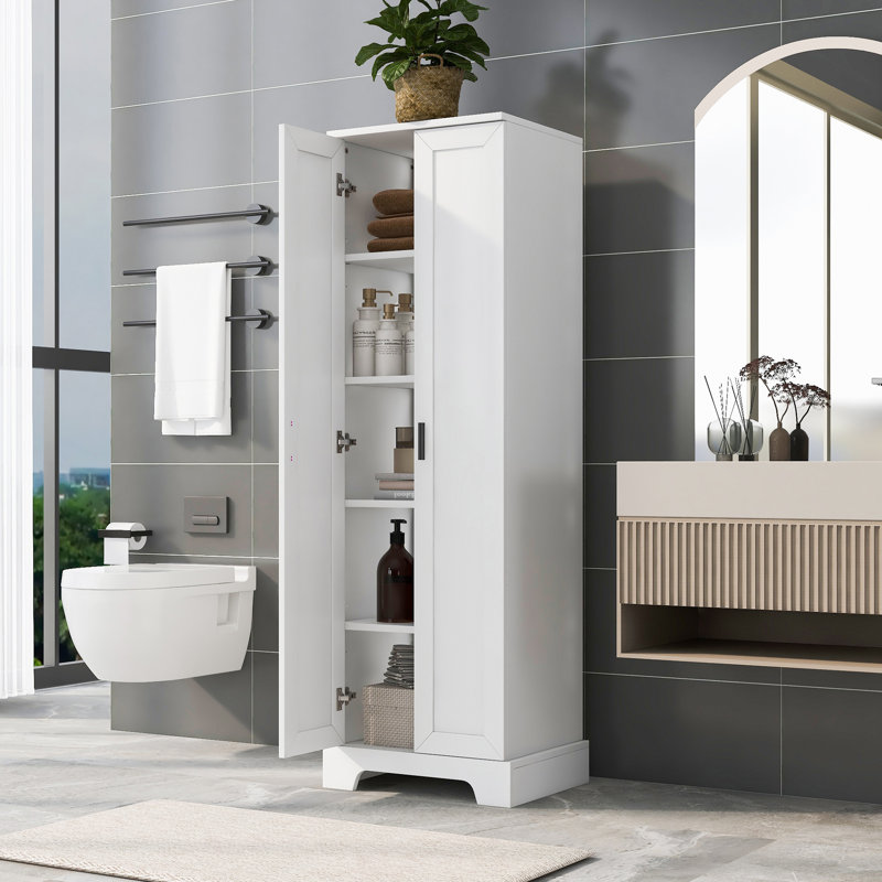 Storage Cabinet With Two Doors For Bathroom, White