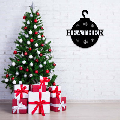 Christmas Ornament Monogram Metal Wall Art - Personalized Holiday Name Decor - Festive Christmas Tree Ornament Design - Rustic Farmhouse Wall Hanging - Modern Industrial Metal Sculpture - Seasonal Home Decoration - Statement Art Piece