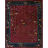 Room Size Chinese Coral - Art Deco Rectangle Antique 1920s Wool Knotted Rug