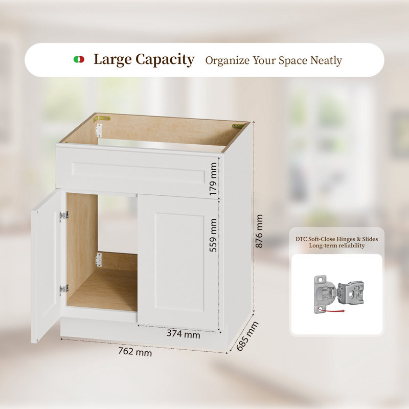 Base de meuble-lavabo 30 po blanc, H 34,5 po x l 30 po x P 24 po