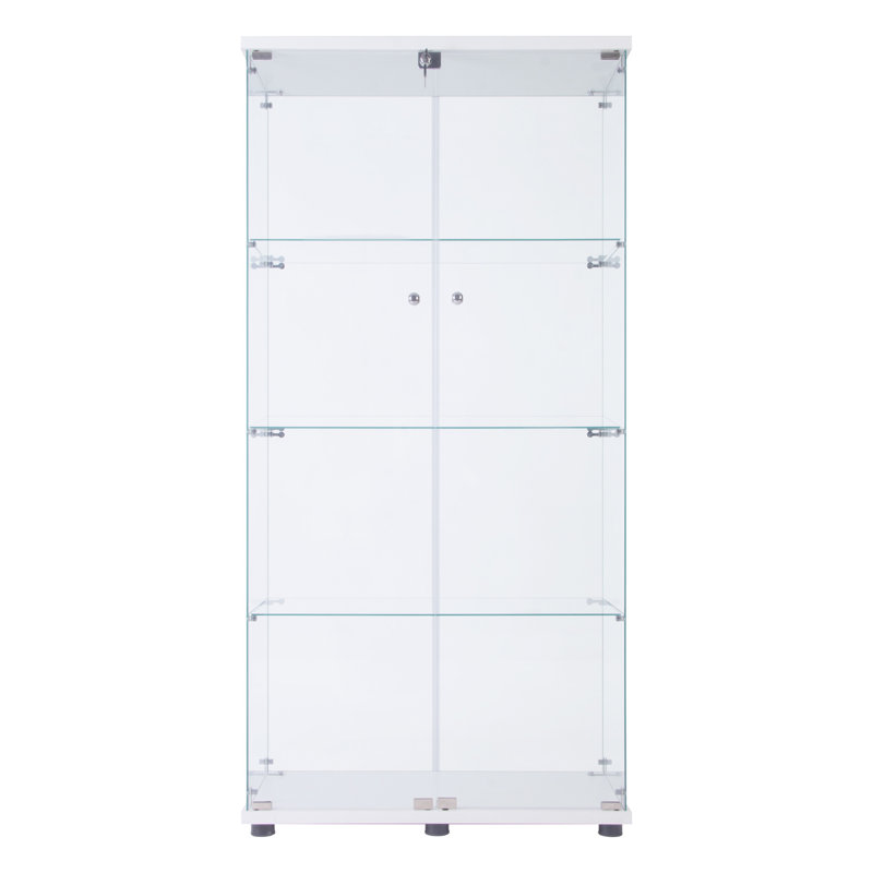 Vitrine vitrée à deux portes avec 4 tablettes, blanc, Blanc