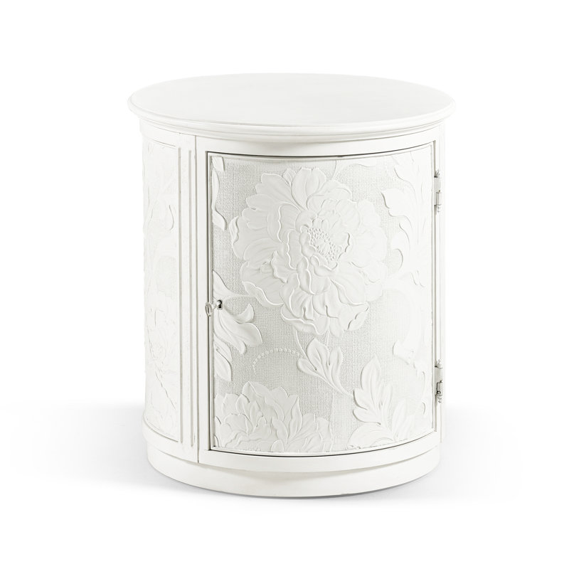 Table de bout cylindrique en bois massif avec rangement