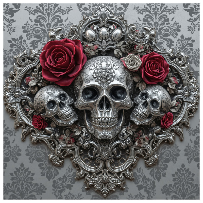 Coussins décoratifs ornés de têtes de mort ornées de roses, 14 x 14 inches