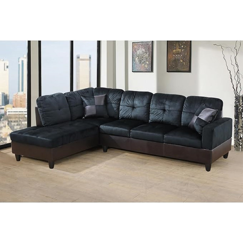 Large canapé 103,5 po Lemley, Face à la gauche, Microfibre / microsuède / similicuir bleu / noir