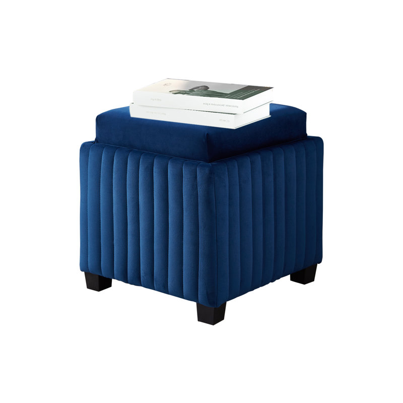 Repose-pieds rembourré avec rangement Simonetto, Velours bleu marine