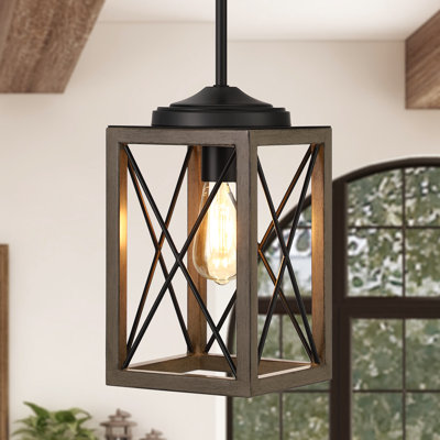Rustic Farmhouse Pendant Light, Industrial Metal Cage Hanging Ceiling Lamp for Kitchen Island, Dining Room, Entryway
