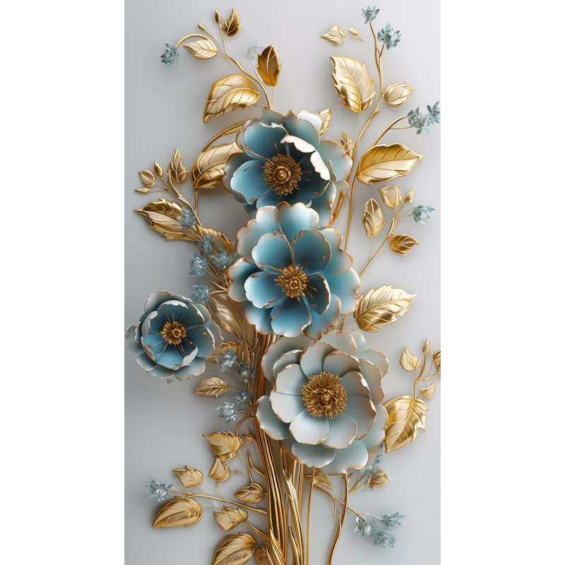 Golden Bloom Radiance - Art mural sur toile tendue, H 35 po x l 20 po