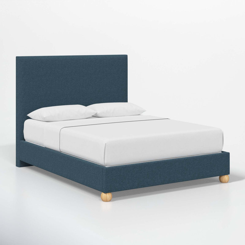 Lit plateforme Benita, Simple, Lin texturé bleu marine Zuma