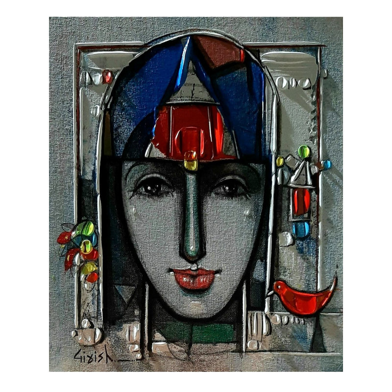Visage de femme abstraite | Acrylique sur toile | Peinture de Girish Adannavar