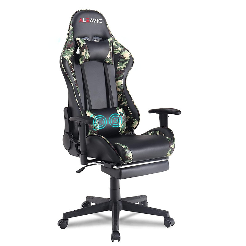 XINMICS Adjustable Reclining Ergonomic Faux Leather Swiveling PC & Racing Game Chair, Black/Camouflage