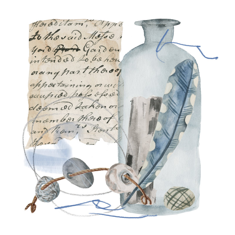 Message In A Bottle VI by Melissa Wang - Wrapped Canvas Painting, 30cm H x 30cm W