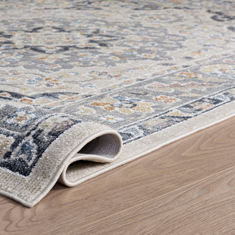 Hults Washable 204 Area Rug in Beige/Gray/Navy, Rectangle 5'3" x 7'6"