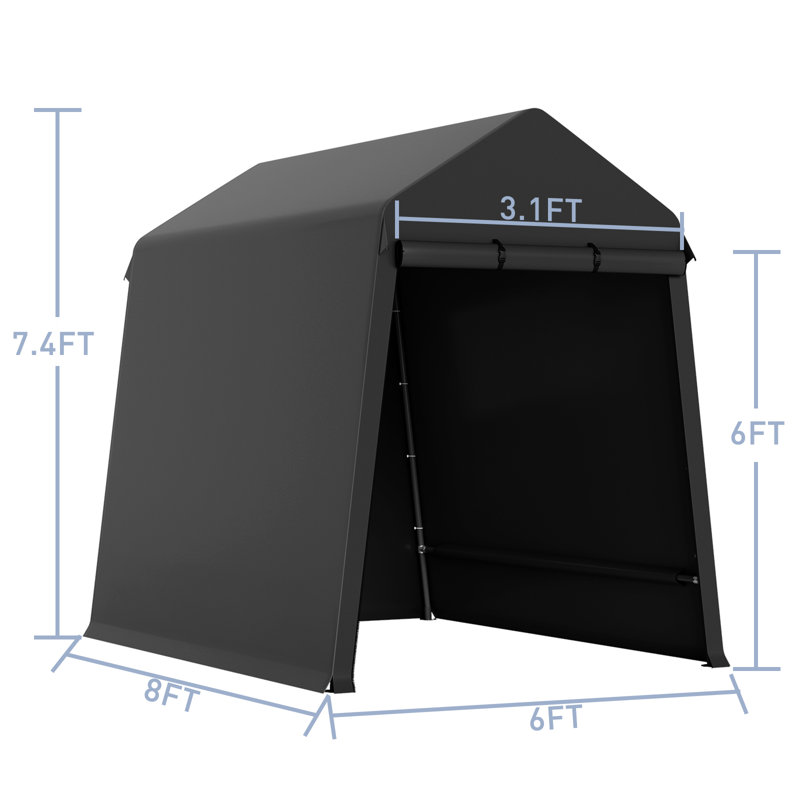 Heavy Duty Outdoor Shed, Portable Storage Shed, With 2 Rolled Up Zipper Doors,Vents Carports, Black, 8 ft x 6 ft