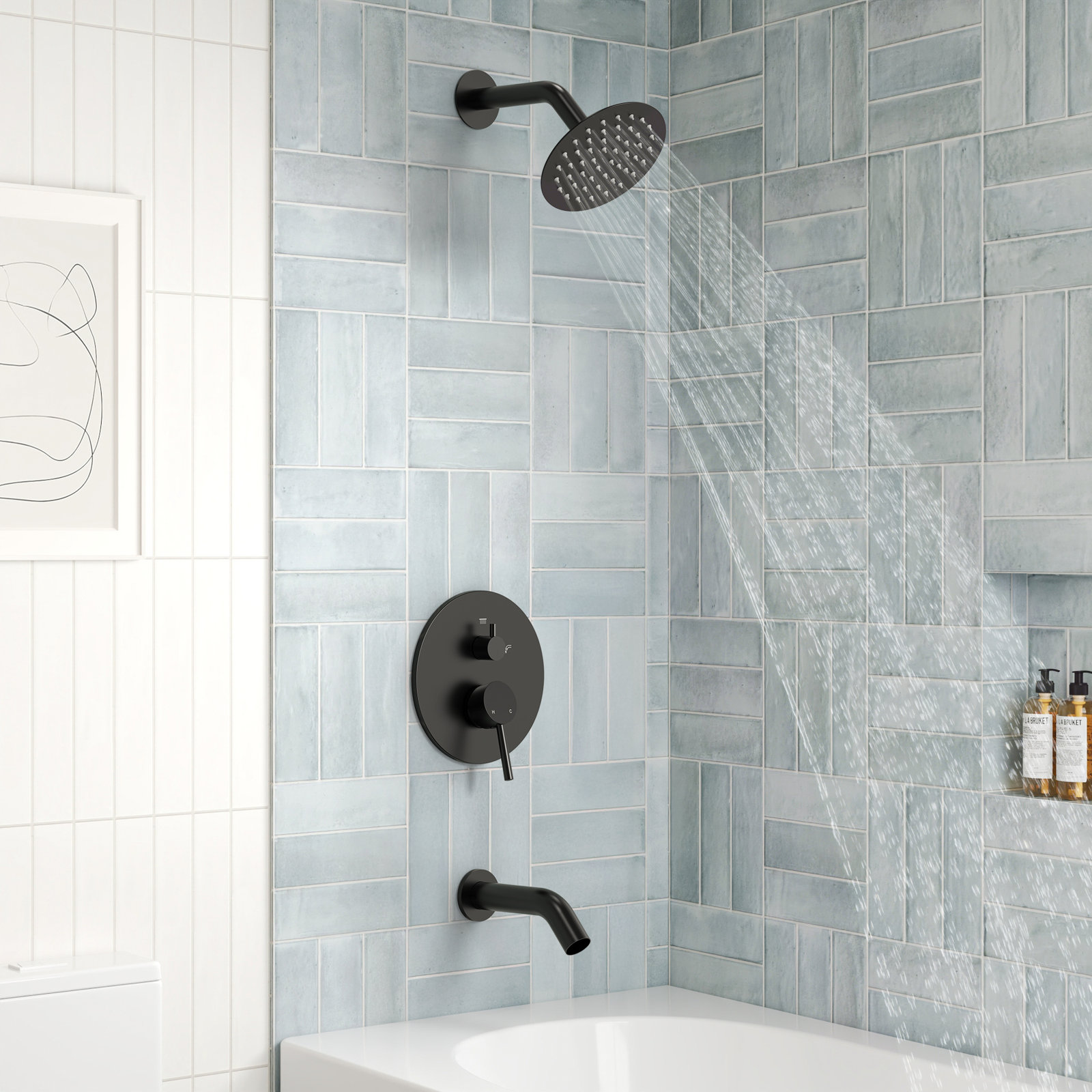 Dual-Function Tub and Shower Faucet Set, Matte Black