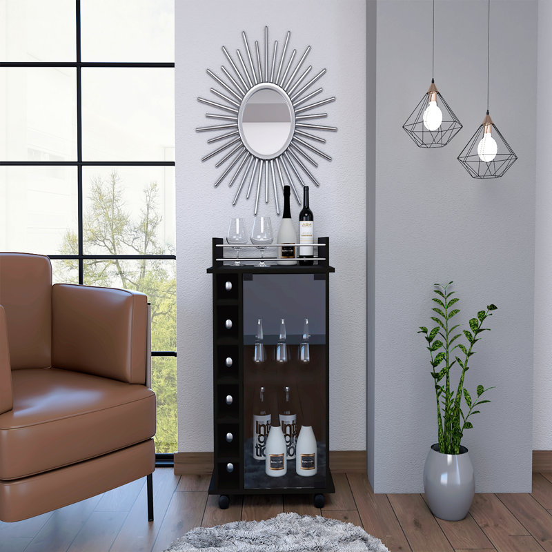 Chariot-bar à 6 tablettes et 6 bouteilles