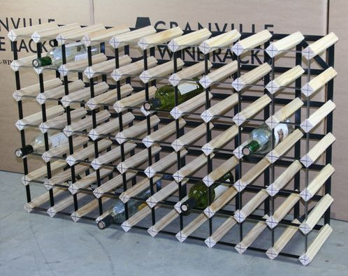 Liddle 70 Bottle Floor Wine Bottle Rack, Natural Pine / Black Steel