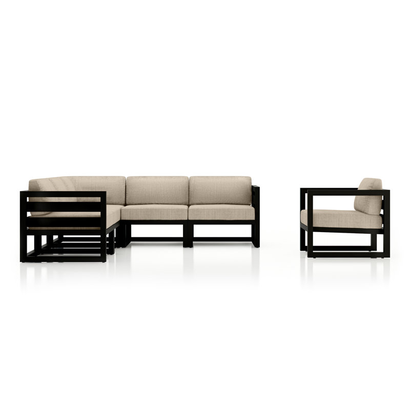 Avion 6 Piece Sectional Set - Black, Black, Canvas Flax Sunbrella® Canvas