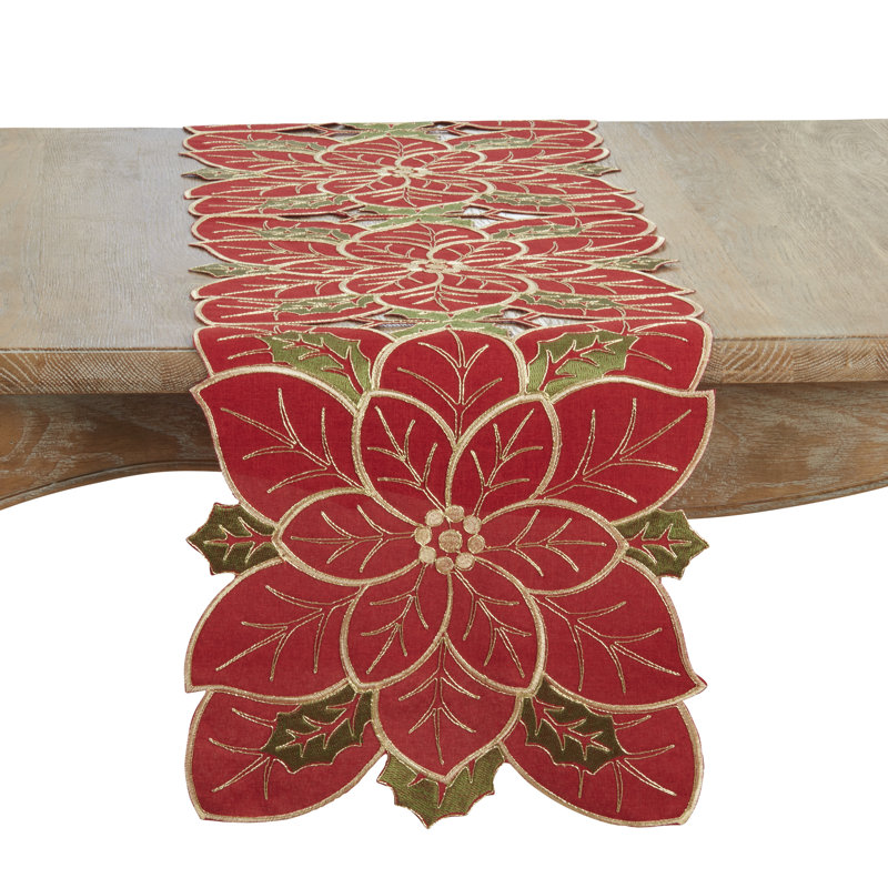 Chemin de table Poinsettia Cutwork - Chemin de table de Noël, 16 po x 54 po