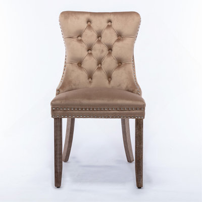 High-End Tufted Contemporary Velvet Upholstered Dining Chair With Wood Legs Nailhead Trim 2-Pcs Set