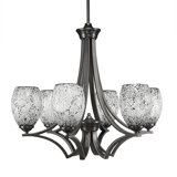 Zilo 6 Light Uplight Chandelier Shown In Graphite Finish With 5" Black Fusion Glass