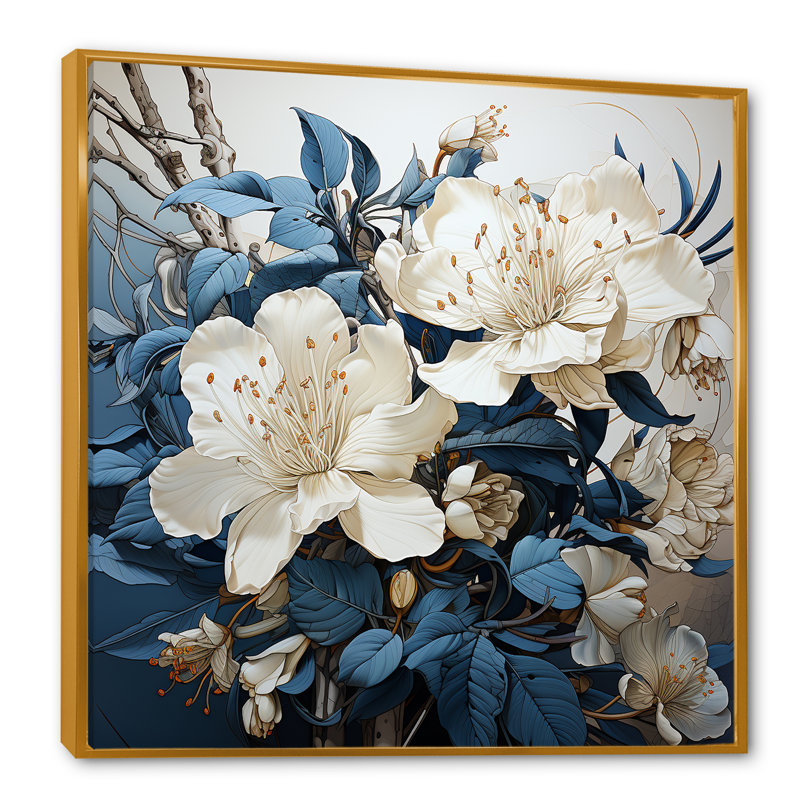«Minimalisme rhododendron Bouquet Beauties I» sur toile, Cadre flottant doré, 24" H x 24" W