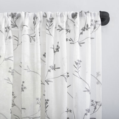 Joaquim Floral Embroidery Sheer Rod Pocket Single Curtain Panel