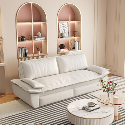 Canapé-lit escamotable de 73,2 po, canapé-lit convertible 3 en 1, causeuse en velours multifonctionnel, beige / blanc
