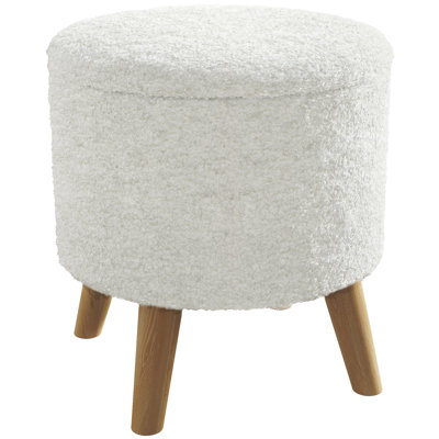 Round Storage Ottoman, Linen Fabric Foot Stool with Removable Top, Padded Seat, Small Foot Rest with Hidden Space and Wooden Legs for Living Room by George Oliver