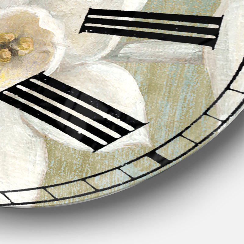Fleurs blanches pastel pures - Horloge murale traditionnelle, Surdimensionné