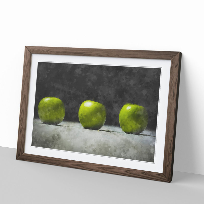 Row of Green Apples - Picture Frame Graphic Art, Walnut Framed, 27cm H x 36cm W x 2cm D