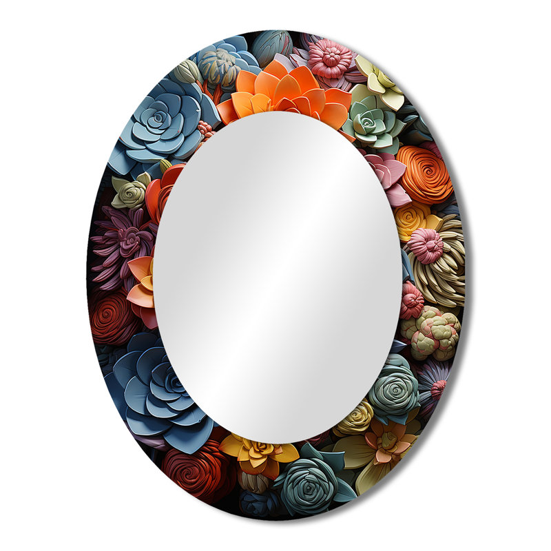 Colorful Succulents Natures Resilience - Miroir décoratif floral ovale sur métal, 43" x 33"