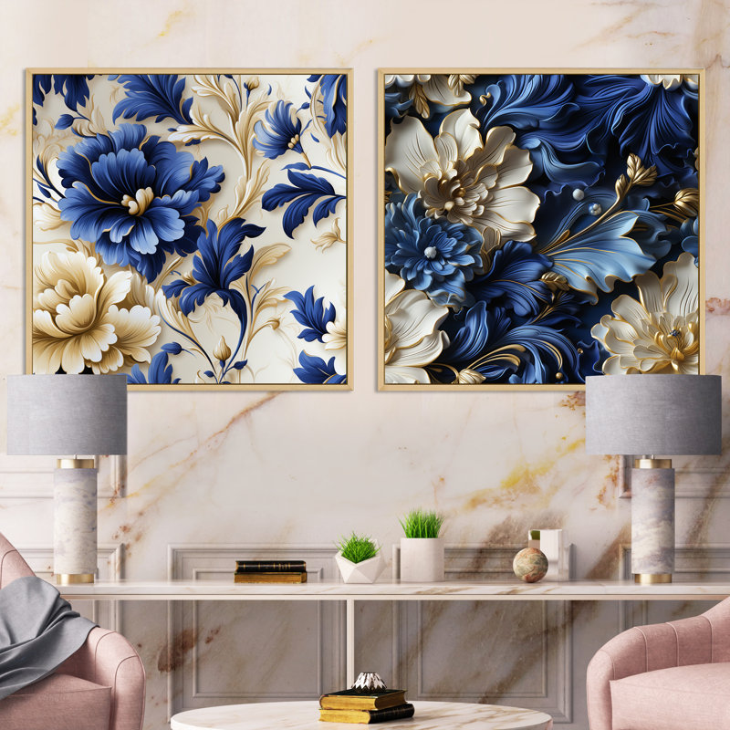 Newmarket - Ensemble de 2 collages carrés floraux, Cadre flottant brun, H 36 po x l 73 po