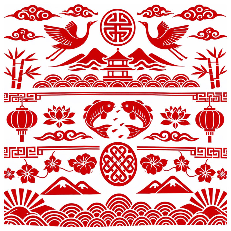 Housses de couette rouges à motif asiatique, King