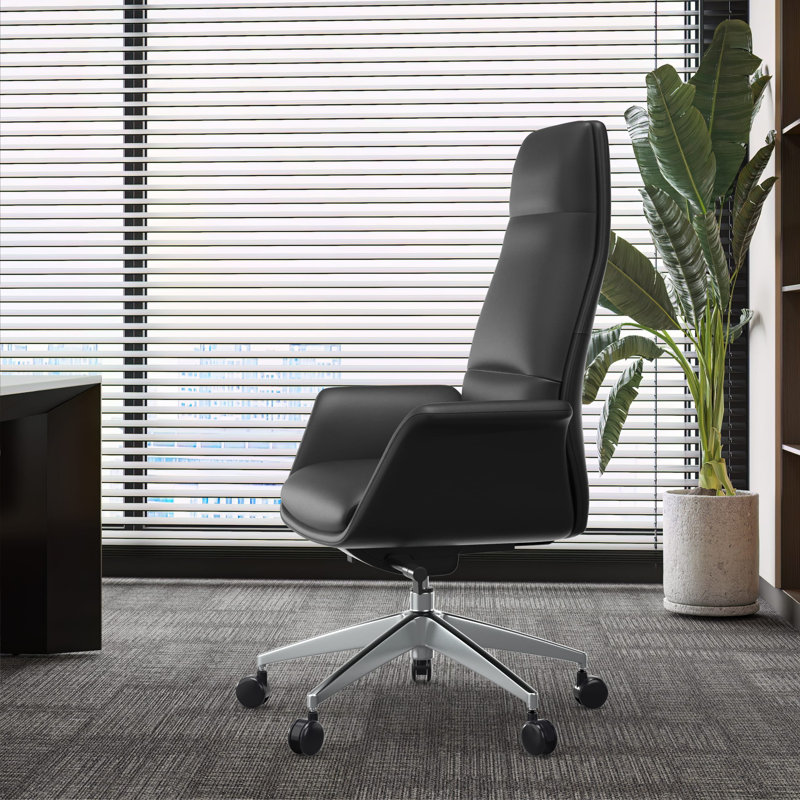 Adelmar Executive Conference Office Chair – Leather Swivel Task Seating with Lumbar Support and Aluminum Frame for Home Office, Study
