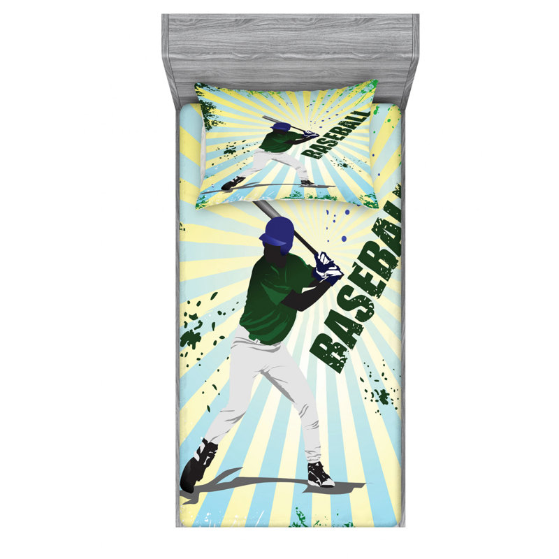 Baseball Microfiber Sheet Set, Twin XL Sheet Set + Fitted Sheet + 1 Pillowcase