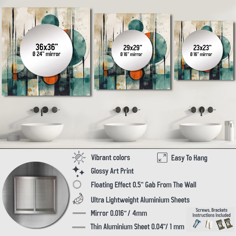 Mikiyas - Miroir géométrique mural moderne pour salle de bain, 36 po x 36 po