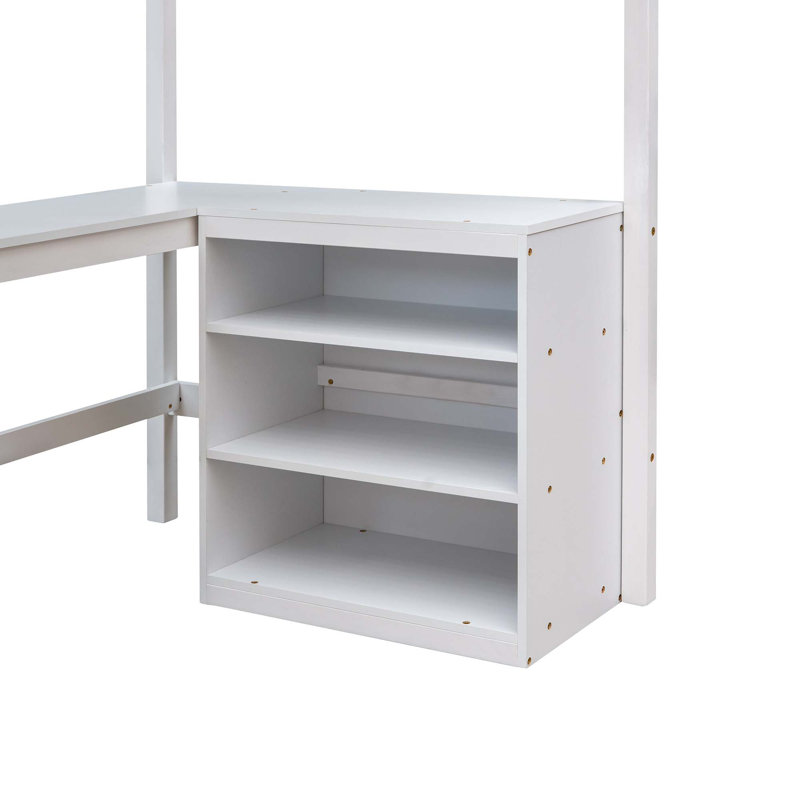Lit mezzanine avec tablettes et bureau, Blanc