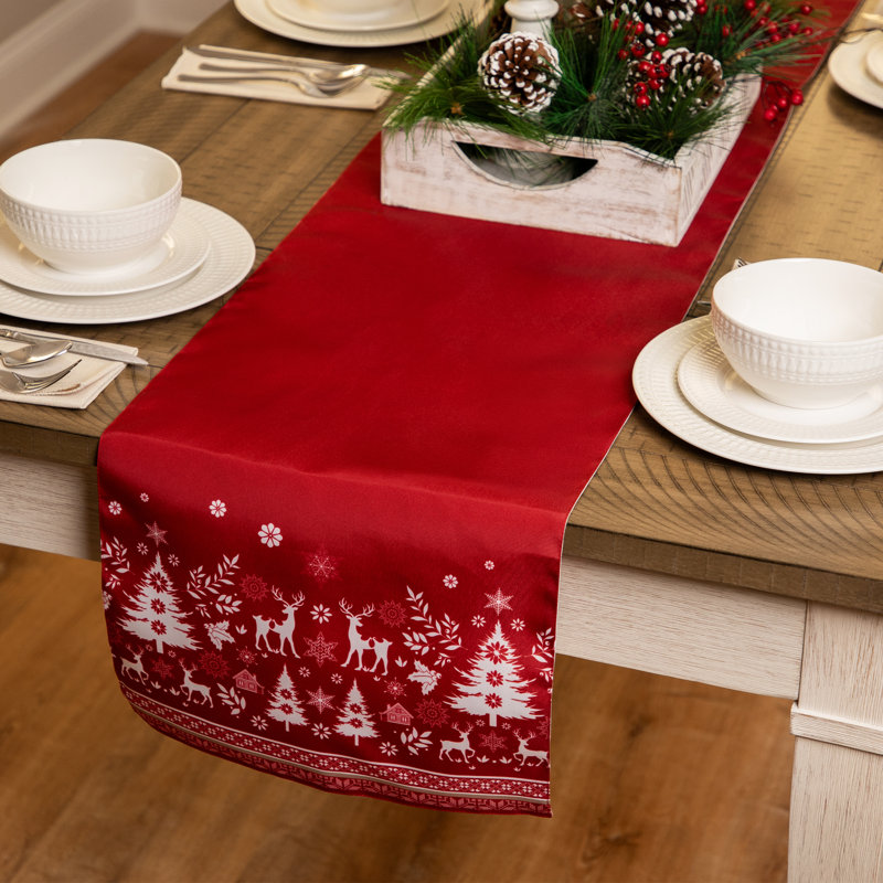 Chemin de table rectangulaire de Noël renne et flocons de neige - 90 po