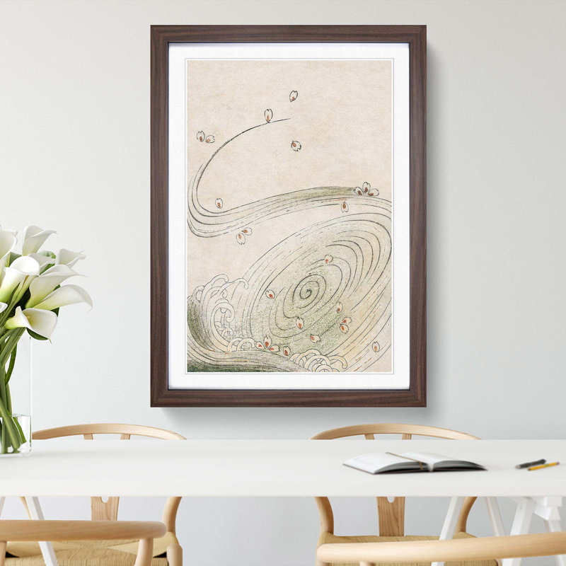 Wave Illustration by Watanabe Seitei - Picture Frame Painting Print, 36cm H x 27cm W x 2cm D, Walnut Framed